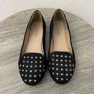 Call it Spring Black Faux Suede Studded Slip On Loafers- Size 6
